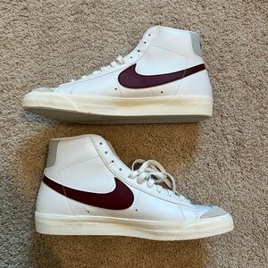 **NWT** Nike Blazer ‘77 White and Maroon Men’s High-Top Sneakers